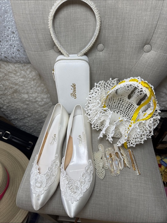 Handbags - White and Yellow Crochet Women's bridal set.